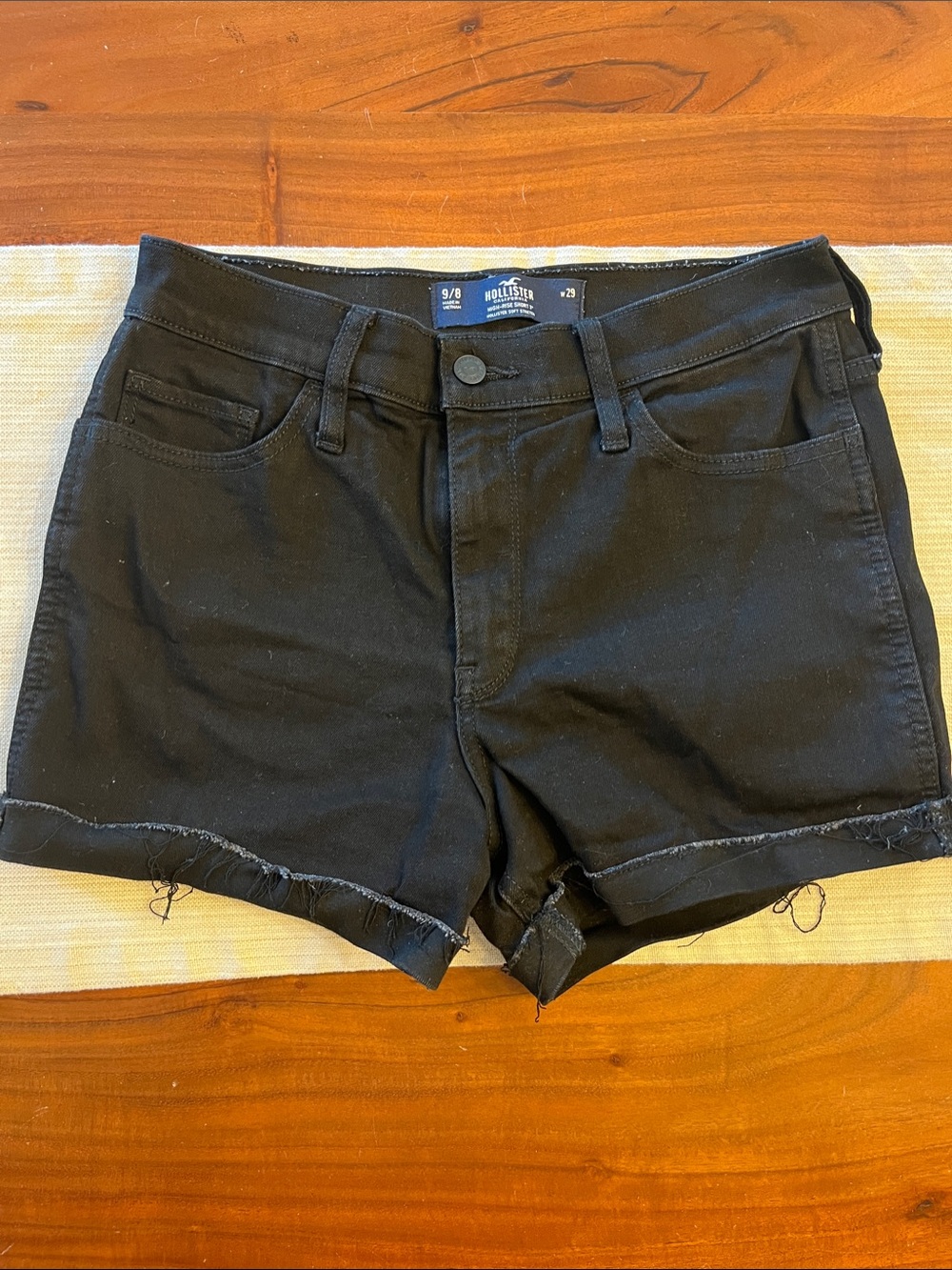 Hollister Black Frayed Hem Denim Shorts